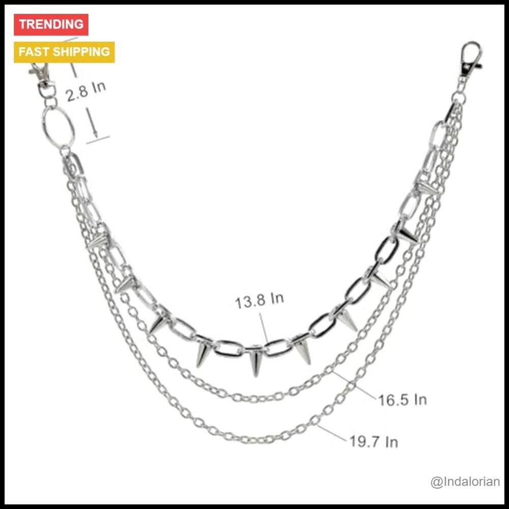 Punk 3 Layer Pants Chain Wallet Chain with Rivets - Picture 7 of 7